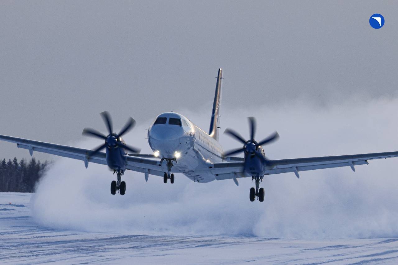 Взлёт Ил-114-300 со снежной полосы, Якутск